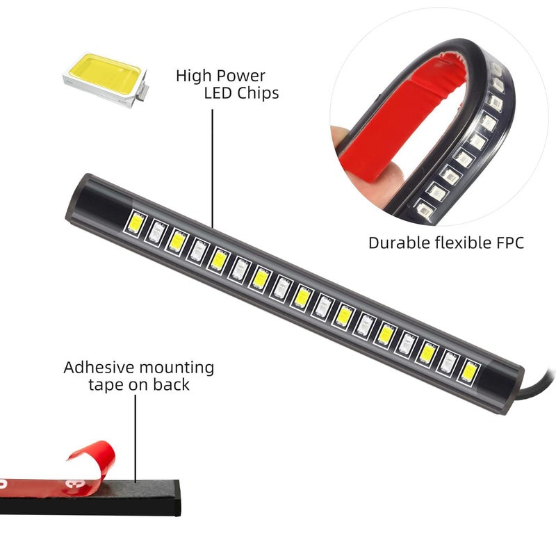 FXC 2x Universal Flexible LED Turn Signal Tail Brake License Plate Light Integrated for Motorcycle Bike ATV Car RV SUV, Brake/Running Tail Light(2Pack) (Amber White) - Image 5